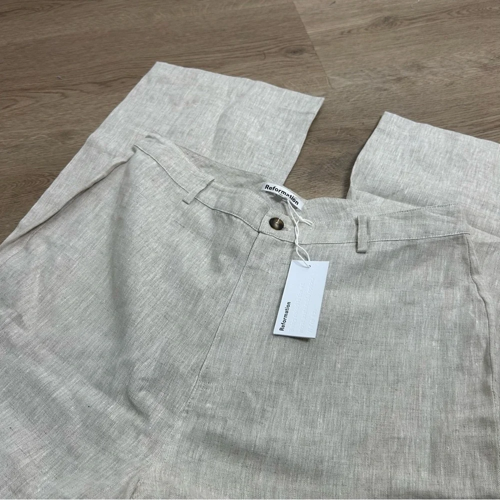 NWT NEW Reformation 100% Linen Freddie Straight Leg Trouser Pant in Oatmeal